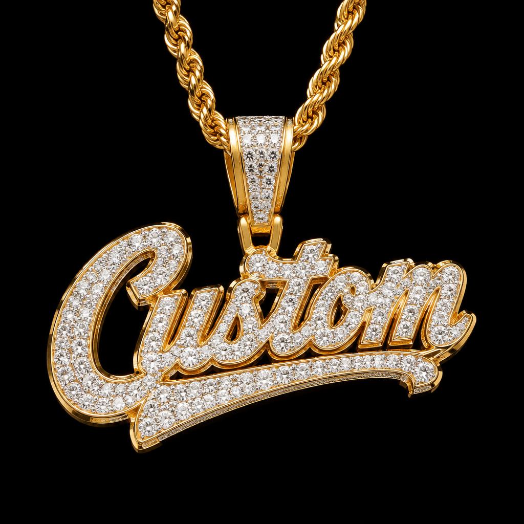 Diamond set custom script name pendant